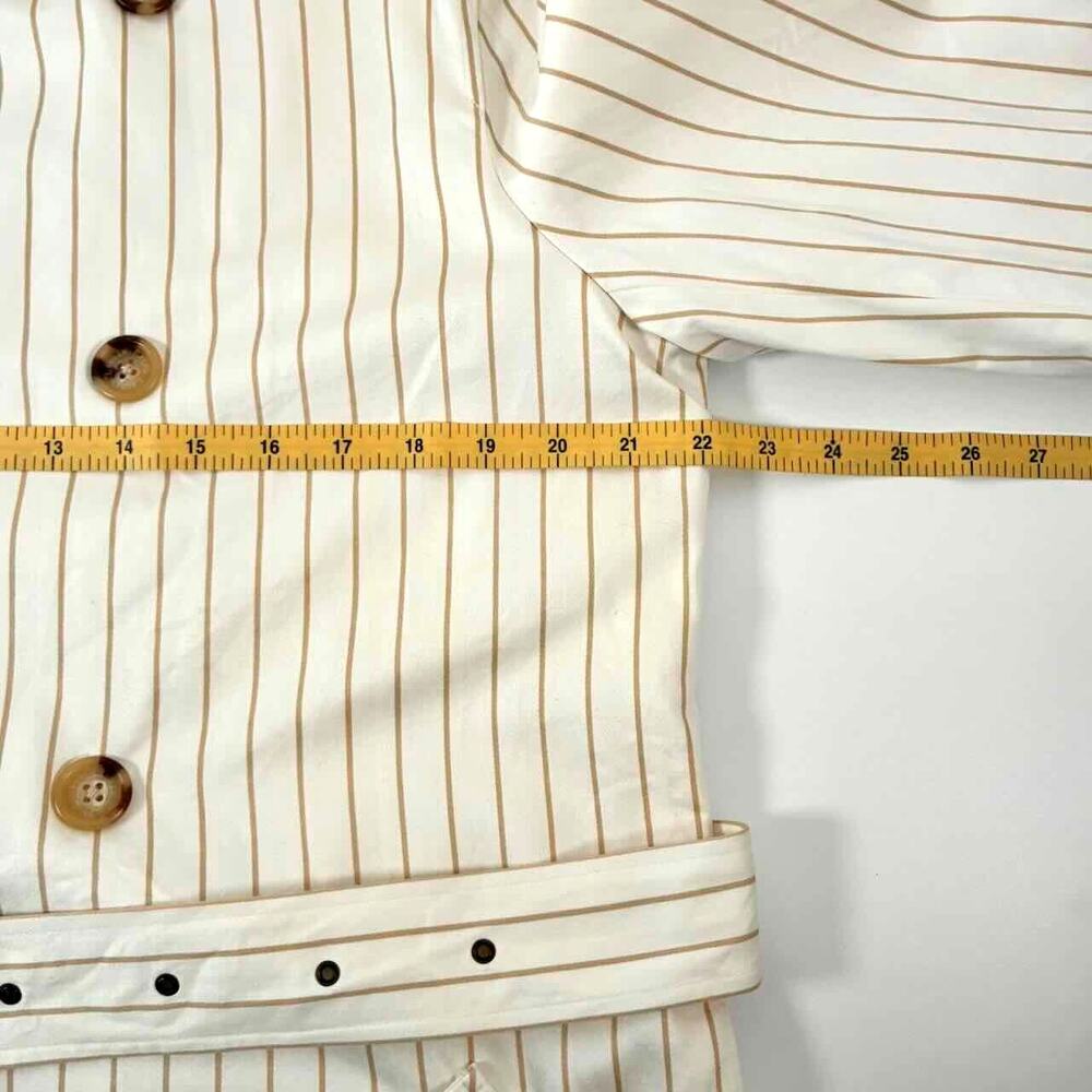 Vtg 90s Women's Ralph Lauren Cream & Tan Pinstripe Cotton Trench Coat - Size XL - Picture 6 of 10